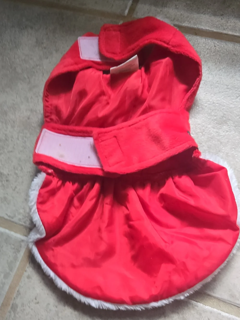 Red Santa-Inspired Plush Pet Dress with Faux Fur Trim XS